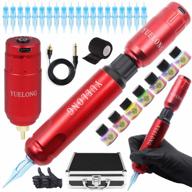yuelong pro pen kits: complete rotary machine gun with rca wireless power supply, disposable cartridge, fake skin, and case - ideal for tattoo artists (red) logo