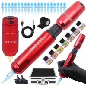 img 4 attached to Yuelong Pro Pen Kits: Complete Rotary Machine Gun With RCA Wireless Power Supply, Disposable Cartridge, Fake Skin, And Case - Ideal For Tattoo Artists (Red)