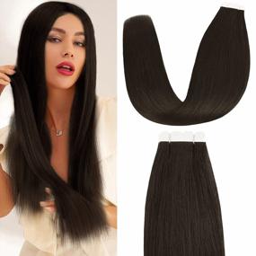 img 4 attached to Vlasy Tape In Hair Extensions Human Hair 14 Inch Mini Tape In Hair Extensions Real Natural Human Hair Invisible Straight Chocolate BrownHair Extensions For Black Women 2# 20Pieces
