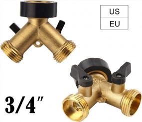 img 1 attached to 2-Pack Brass Ball Valve Hose Splitter 3/4 Inch Y Connector With Rubber Washers For Garden Faucet Tap