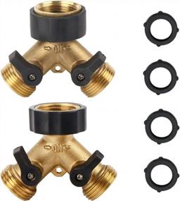 img 4 attached to 2-Pack Brass Ball Valve Hose Splitter 3/4 Inch Y Connector With Rubber Washers For Garden Faucet Tap