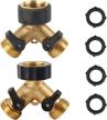 2-pack brass ball valve hose splitter 3/4 inch y connector with rubber washers for garden faucet tap logo
