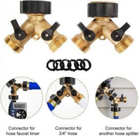 img 3 attached to 2-Pack Brass Ball Valve Hose Splitter 3/4 Inch Y Connector With Rubber Washers For Garden Faucet Tap