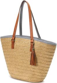 img 1 attached to Straw Tassels Summer Handwoven Shoulder Women's Handbags & Wallets ~ Hobo Bags