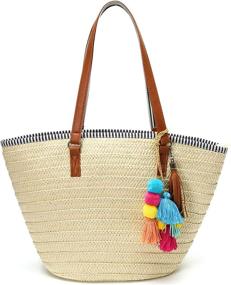 img 4 attached to Straw Tassels Summer Handwoven Shoulder Women's Handbags & Wallets ~ Hobo Bags