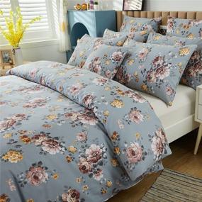 img 3 attached to Vintage Farmhouse Grey Floral Duvet Cover Set: 100% Brushed Cotton Ultra Soft Comforter Cover With Zipper Closure, Queen Size, 3Pcs