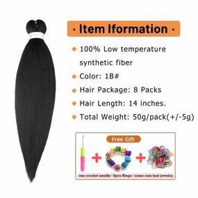 img 3 attached to Pre Stretched Braiding Hair,14 Inch 8 Packs Short Braiding Hair, Itch Free, Hot Water Setting Natural Black Professional Synthetic Hair Extensions For Braids(14In,1B)
