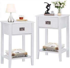 img 4 attached to Set Of 2 VECELO Nightstands - Vintage Accent Furniture For Living Room And Bedroom, Space-Saving End/Side Tables With One Drawer, Solid Wood Legs In White
