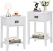 set of 2 vecelo nightstands - vintage accent furniture for living room and bedroom, space-saving end/side tables with one drawer, solid wood legs in white logo