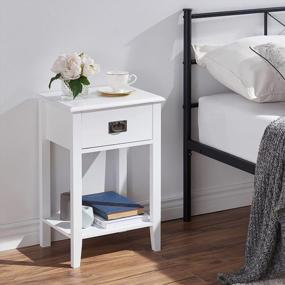 img 3 attached to Set Of 2 VECELO Nightstands - Vintage Accent Furniture For Living Room And Bedroom, Space-Saving End/Side Tables With One Drawer, Solid Wood Legs In White