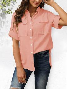 img 3 attached to Women'S Roll Up Cuffed Button Down Shirts: V Neck Casual Collared Tops W/ Pockets (Short/Long Sleeve Blouse)