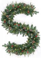 wbhome pre-lit 9 feet/106 inch christmas garland with 50 led lights, frosted snowy white with pinecones and red berries holiday decorations, battery operated (batteries not included) logo