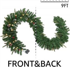img 3 attached to WBHome Pre-Lit 9 Feet/106 Inch Christmas Garland With 50 LED Lights, Frosted Snowy White With Pinecones And Red Berries Holiday Decorations, Battery Operated (Batteries NOT Included)