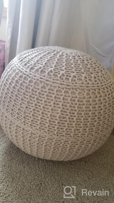 img 1 attached to Cream Beige Hand-Knitted Ottoman Pouf By BrylaneHome review by Maria Mejia