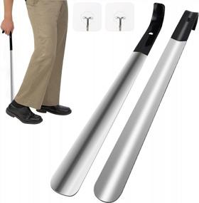 img 4 attached to Easy Shoe Wearing For All Ages: 17" Long-Handled Metal Shoe Horn - 2 Pack