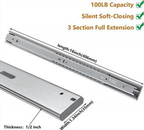 img 3 attached to 1 пара LONTAN 16-дюймовые шарикоподшипниковые направляющие с мягким закрыванием - нагрузка 75 фунтов, удлинение 15 дюймов, широкие направляющие 1,34 дюйма (несовместимы с захватывающими кронштейнами)