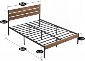img 2 attached to VECELO Rustic Wood Full Bed Frame With Strong Metal Support Slats And Mattress Foundation - No Box Spring Required