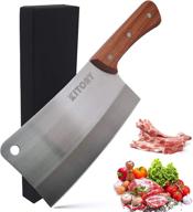 kitory meat cleaver 7'' heavy duty chopper butcher knife bone cutter chinese kitchen chef’s chopping knife for meat, bone- full tang 7cr17mov high carbon stainless steel - pear wood handle logo