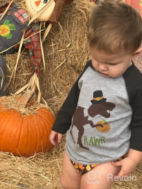 img 1 attached to Kids Dinosaur Thanksgiving Grey Raglan by 7 Ate 9 Apparel review by Paul Stocks