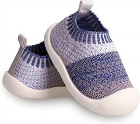 img 4 attached to Baby First-Walking Shoes 1-4 Years Kid Shoes Trainers Toddler Infant Boys Girls Soft Sole Non Slip Cotton Canvas Mesh Breathable Lightweight TPR Material Slip-On Sneakers Outdoor