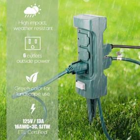 img 3 attached to ETL Certified 6-Outlet Outdoor Power Stake With On/Off Switch, 6Ft Weatherproof Extension Cord, And Cover For Yard Use By Plusmart