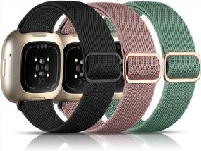 img 4 attached to Fitbit Sense/Versa 3 Bands For Women And Men - Maledan Adjustable Nylon Solo Loop Braided Sport Elastic Straps - Stretchy And Comfortable Fit For Fitbit Sense/ Versa 3 Smartwatch Bands