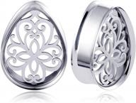 casvort 2 pcs stainless steel new double flared teardrop ear plugs tunnels gauges stretcher piercings body jewelry (0g-1'') logo