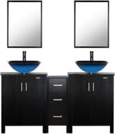 eclife black 60 '' раковина для ванной комнаты с раковиной из синего стекла, боковым шкафом, зеркалом и водосберегающим краном - a04 2b04 логотип