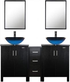 img 4 attached to Eclife Black 60 '' Раковина для ванной комнаты с раковиной из синего стекла, боковым шкафом, зеркалом и водосберегающим краном - A04 2B04