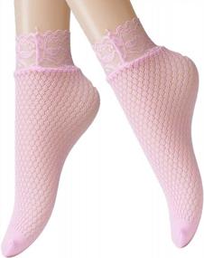 img 3 attached to Женские кружевные носки в сеточку 8 пар, 4 пары нейлоновых прозрачных носков до щиколотки