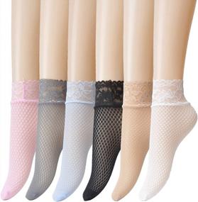 img 4 attached to Женские кружевные носки в сеточку 8 пар, 4 пары нейлоновых прозрачных носков до щиколотки