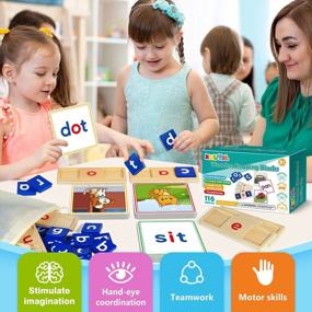 img 1 attached to Wooden Short Vowel Reading Letters Spelling Toy For 3-5 Year Old Boys And Girls - 50 Double-Sided Flash Cards, Educational Preschool Kindergarden Learning Activities