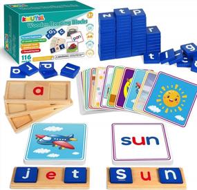 img 4 attached to Wooden Short Vowel Reading Letters Spelling Toy For 3-5 Year Old Boys And Girls - 50 Double-Sided Flash Cards, Educational Preschool Kindergarden Learning Activities
