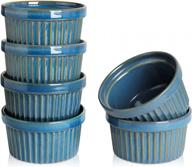 6-piece selamica ceramic 8oz ramekins set - oven safe for baking souffle, creme brulee & more in ceylon blue logo