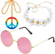60's 70s style retro vintage women hippie costume set - glasses, peace sign necklace, sunflower crown hair band logo