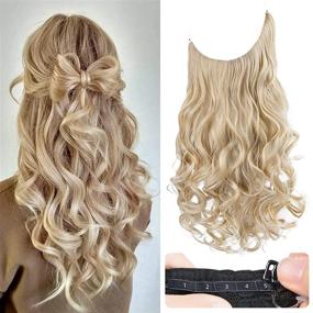 img 4 attached to Medium Blonde Invisible Wire Hair Extensions With Pale Highlights - 20 Inch Adjustable Size Transparent Headband Removable Secure Clips For Women'S Curly Wavy Secret Hairpiece By REECHO
