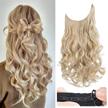 medium blonde invisible wire hair extensions with pale highlights - 20 inch adjustable size transparent headband removable secure clips for women's curly wavy secret hairpiece by reecho logo