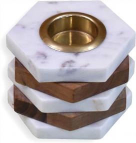 img 4 attached to Beautiful Polygon Marble Candle Holders With Brass Inlay For Weddings, Parties & Home Decorations!