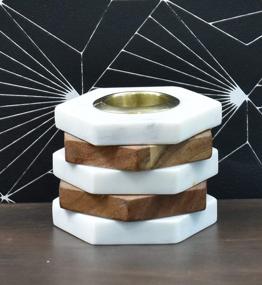 img 3 attached to Beautiful Polygon Marble Candle Holders With Brass Inlay For Weddings, Parties & Home Decorations!
