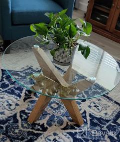 img 5 attached to Ivinta 31,5-дюймовый стеклянный журнальный столик с рамой из натурального дерева - идеально подходит для дома, офиса и кафе!