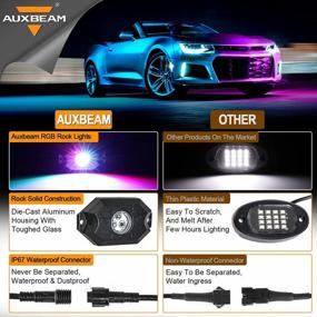 img 3 attached to Auxbeam RGB LED Rock Light Kit с Bluetooth APP Control, 4 капсулы Многоцветная подсветка для грузовиков ATV UTV Off Road SUV RZR Лодка Мотоцикл Водонепроницаемый