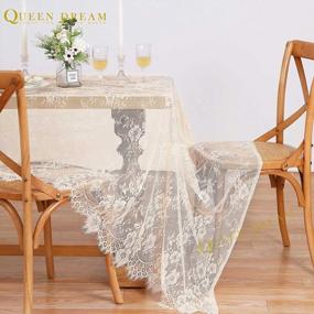 img 3 attached to 60X120 Inch Champagne Lace Tablecloth Overlay Vintage Embroidered Lace For Indoor Outdoor Wedding Party Decorations