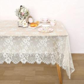 img 4 attached to 60X120 Inch Champagne Lace Tablecloth Overlay Vintage Embroidered Lace For Indoor Outdoor Wedding Party Decorations