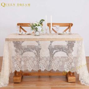 img 2 attached to 60X120 Inch Champagne Lace Tablecloth Overlay Vintage Embroidered Lace For Indoor Outdoor Wedding Party Decorations