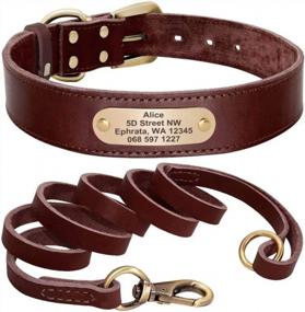 img 4 attached to Didog Genuine Leather Dog Collars With Engraved Nameplate, Personalized Soft Leather Dog Collar With Custom ID Tag, Brown/Green/Red For Medium Large Dogs (S, Brown Set)