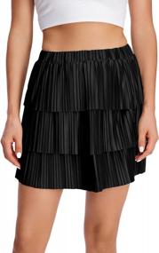 img 4 attached to Women'S Satin Layered Pleated Skirt With Elastic High Waist - A-Line Style For Fashionable Look