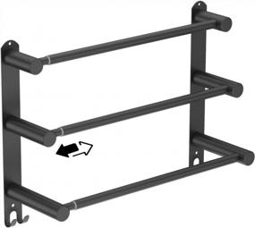img 4 attached to 3-уровневая регулируемая вешалка для полотенец с лестницей от 16 до 27,6 дюймов, черный держатель для полотенец из нержавеющей стали ZUEXT, протертый маслом, настенный стержень для полотенец для лестницы для ванной комнаты, кухни, растягиваемые стойки для полотенец с крючками