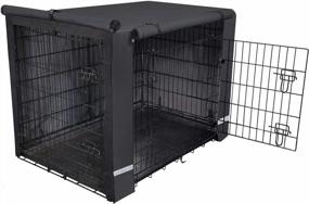 img 4 attached to Крышка ящика для собак Yotache для 48-дюймовой сверхбольшой клетки для собак с двойной дверью, легкий полиэстер 600D, водонепроницаемые и ветрозащитные чехлы для домашних животных с отражающей полосой, черный без провода