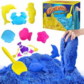 img 4 attached to ESSENSON Sensory Play Sand Kit - 1,5 фунта синего волшебного песка с замковыми формами и аксессуарами, забавная игрушка для детей от 3 лет и старше