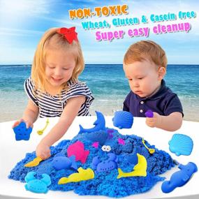 img 2 attached to ESSENSON Sensory Play Sand Kit - 1,5 фунта синего волшебного песка с замковыми формами и аксессуарами, забавная игрушка для детей от 3 лет и старше